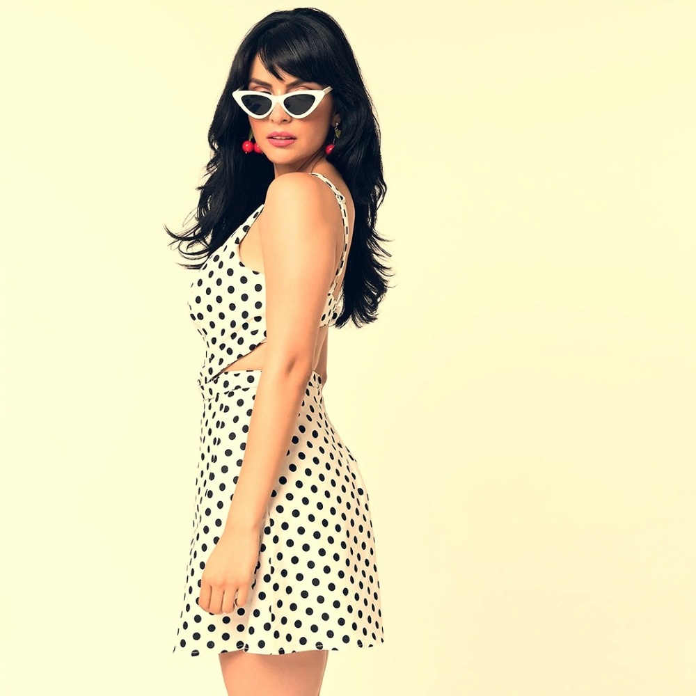 Unique Vintage White & Black Dot Skirted Romper M